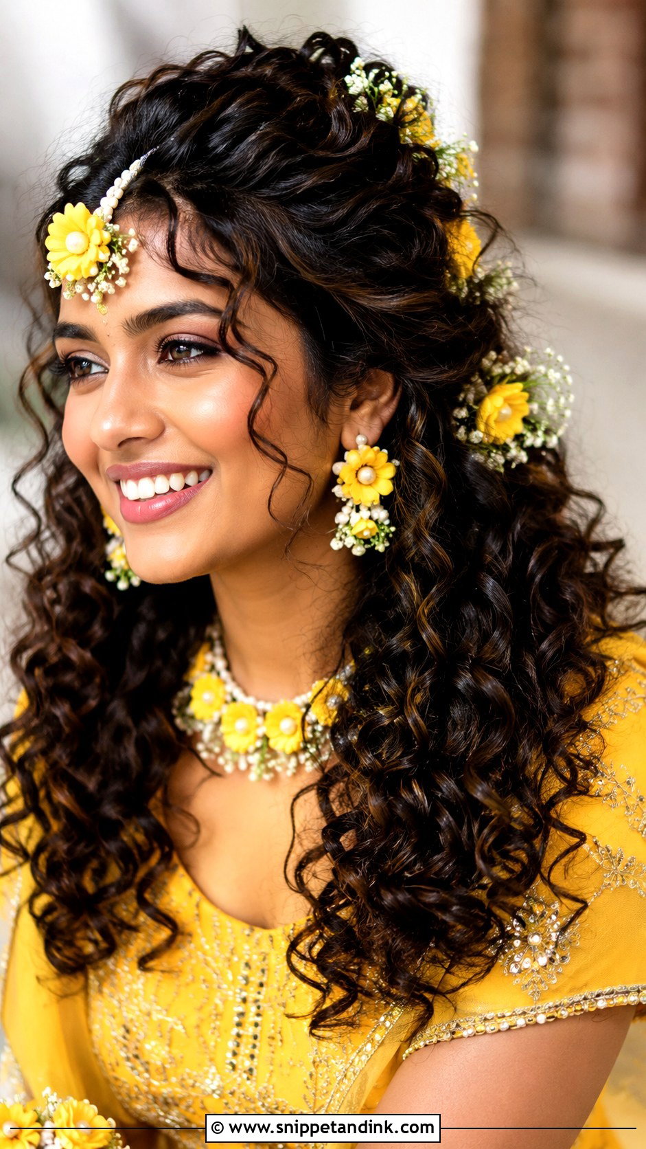 Haldi Curly Hairstyle For Bride - Snippet and Ink - 35 Haldi Hairstyles for Bride
