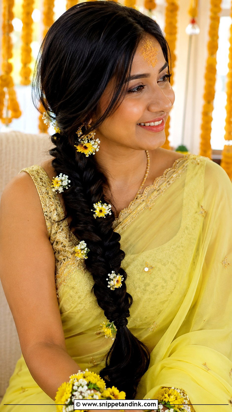 Haldi Fishtail Braid For Bride - Snippet and Ink - 15 Haldi Function Hairstyle for Bride Ideas