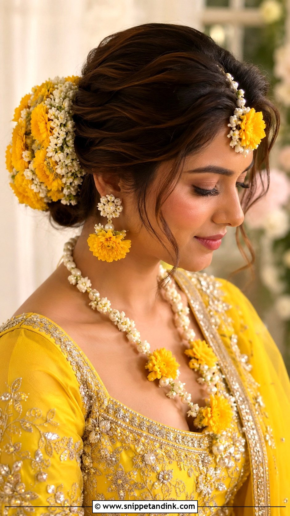 Haldi Floral Bun For Bride - Snippet and Ink - 35 Haldi Hairstyles for Bride