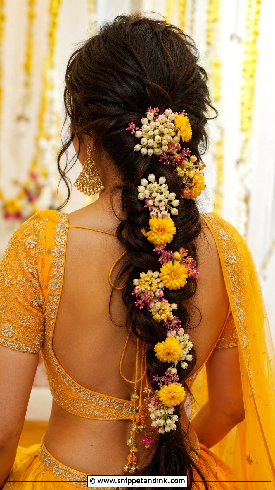 Haldi Flower Braid For Bridesmaid - Snippet and Ink - 30 Haldi Hairstyles for Bridesmaid
