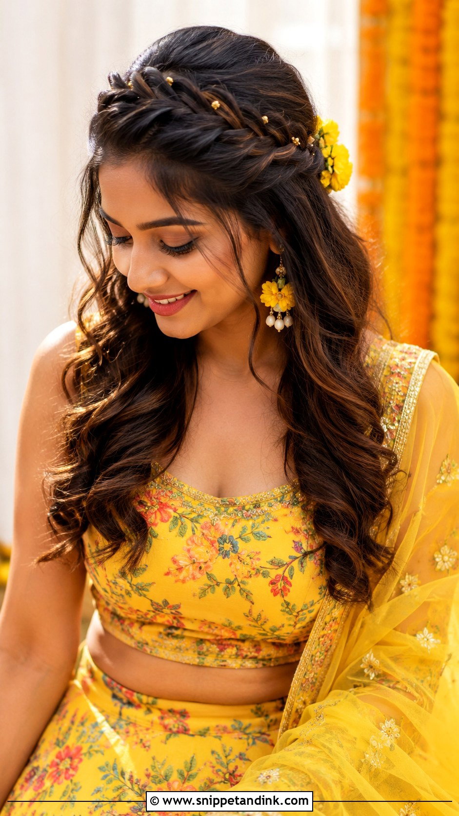 Haldi Front Braid Hairstyle For Bridesmaid - Snippet and Ink - 30 Haldi Hairstyles for Bridesmaid
