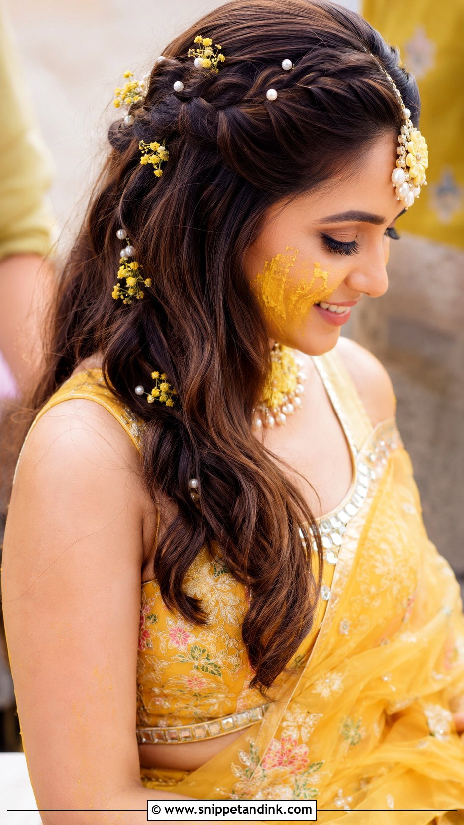 Haldi Front Braid With Open Hair - Snippet and Ink - 35 Haldi Hairstyles for Bride