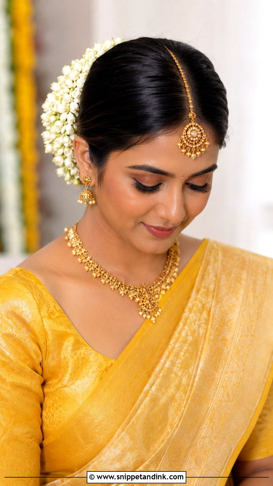 Haldi Gajra Bun For Bride - Snippet and Ink - 15 Haldi Function Hairstyle for Bride Ideas