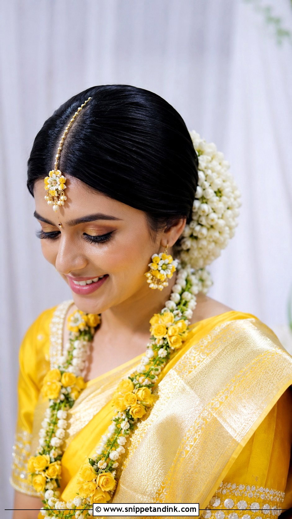 Haldi Gajra Bun For Bride - Snippet and Ink - 15 Haldi Hairdo for Bride Ideas