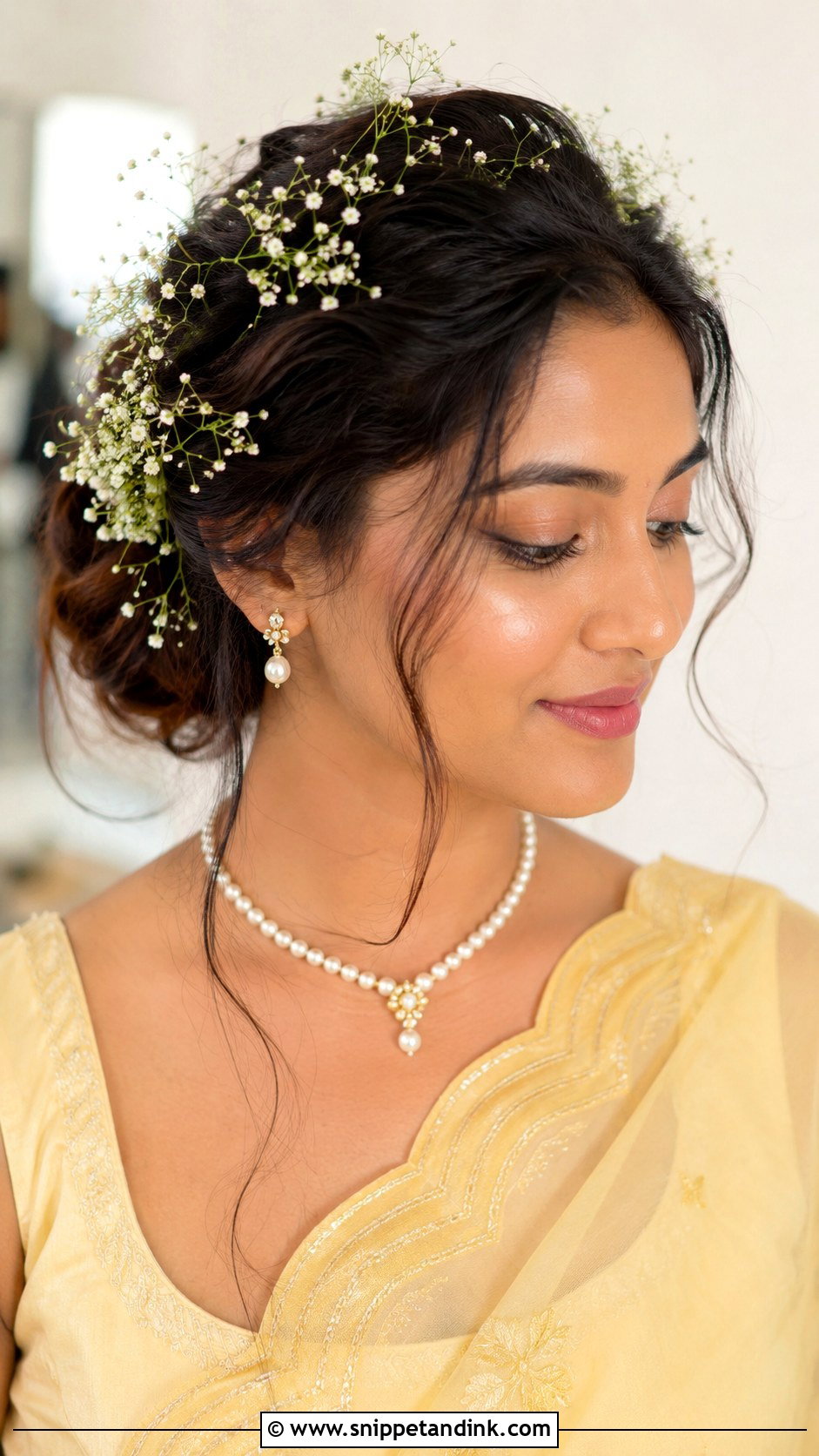 Haldi Hairstyle With Babys Breath - Snippet and Ink - 35 Haldi Hairstyles for Bride