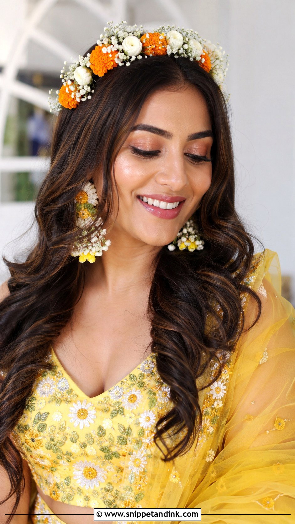 Haldi Hairstyle With Floral Crown - Snippet and Ink - 35 Haldi Hairstyles for Bride