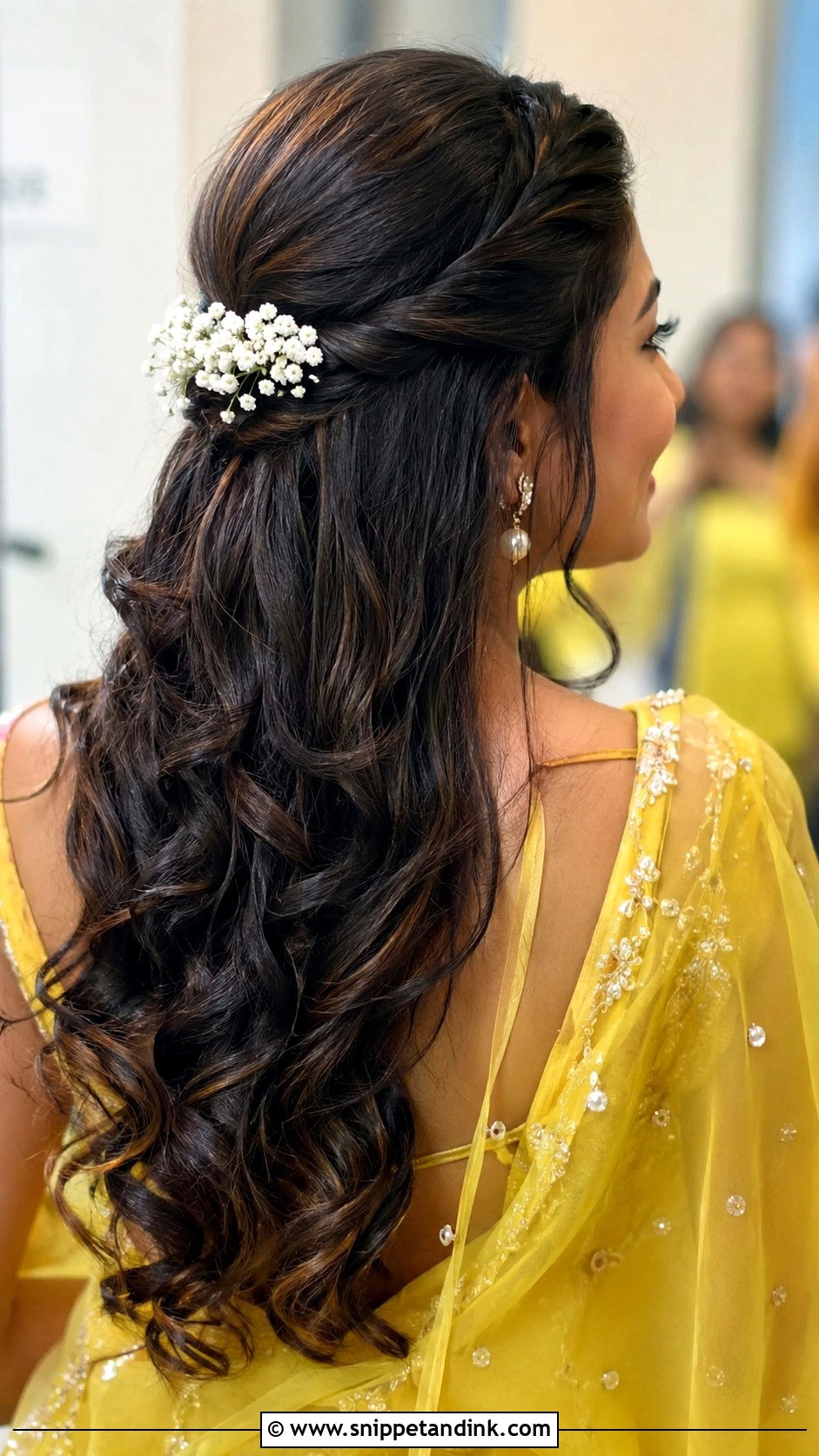 Haldi Half Up Hairstyle For Bride - Snippet and Ink - 35 Haldi Hairstyles for Bride