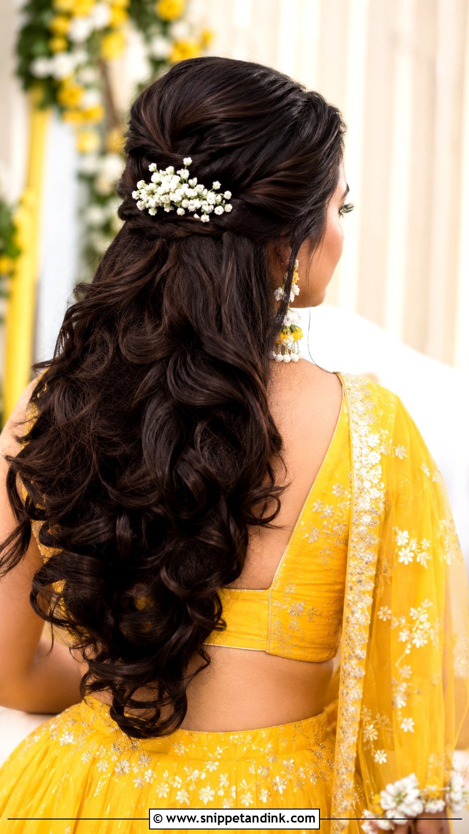 Haldi Half Up Half Down Hairdo - Snippet and Ink - 15 Haldi Hairdo for Bride Ideas