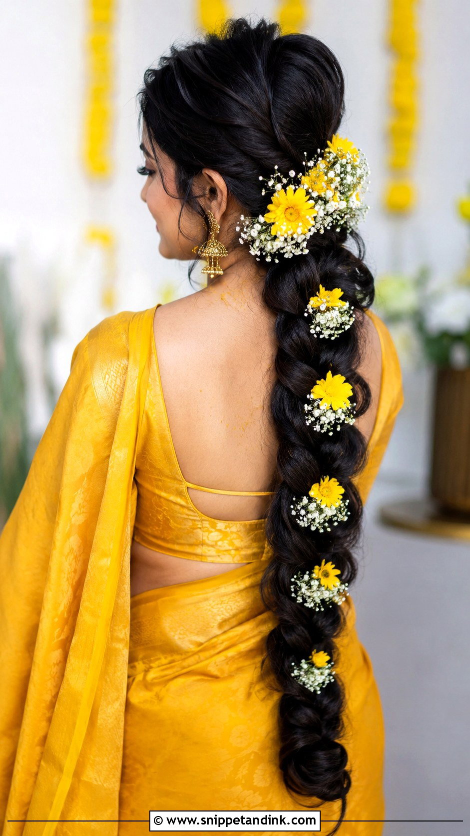 Haldi Long Hair Braid For Bride - Snippet and Ink - 35 Haldi Hairstyles for Bride