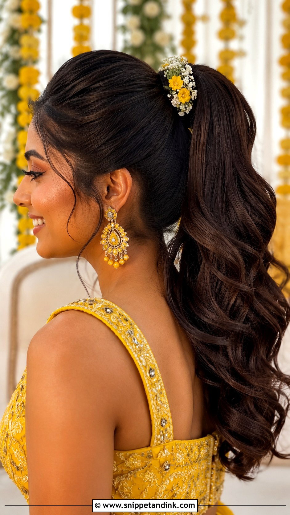 Haldi Loose Curls For Bridesmaid - Snippet and Ink - 30 Haldi Hairstyles for Bridesmaid