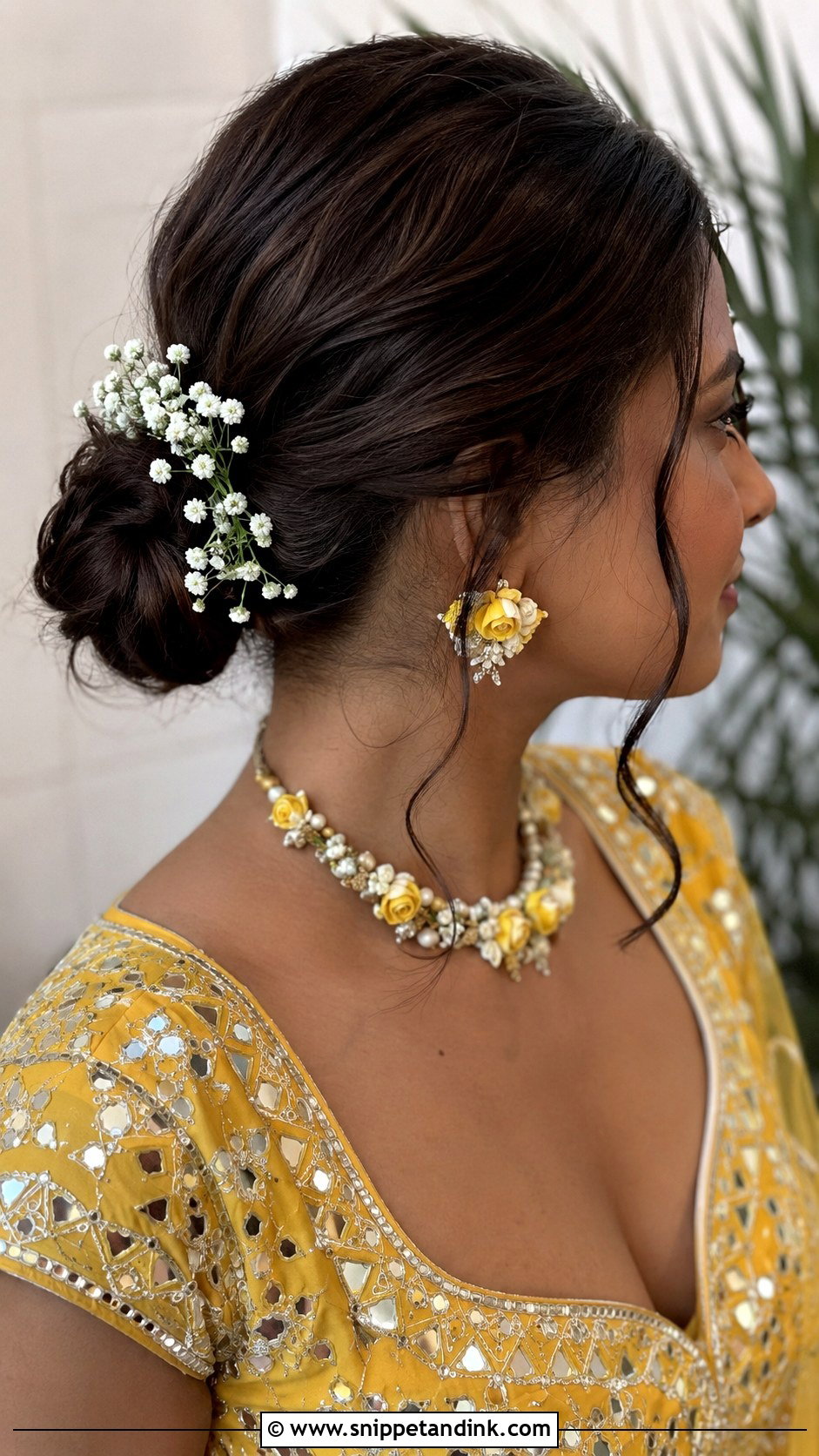 Haldi Low Bun For Bride - Snippet and Ink - 15 Haldi Function Hairstyle for Bride Ideas