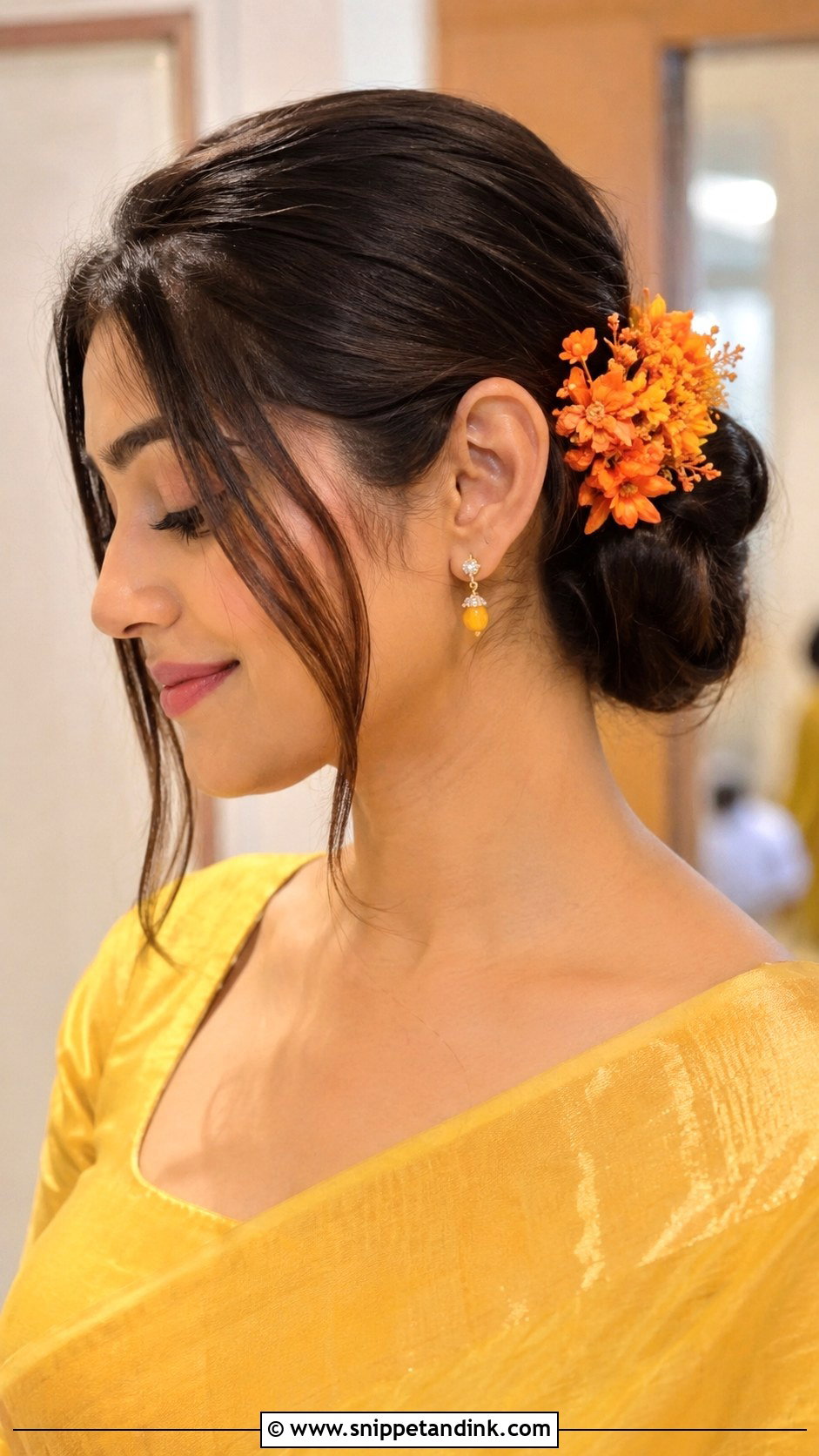 Haldi Low Bun For Bridesmaid - Snippet and Ink - 30 Haldi Hairstyles for Bridesmaid