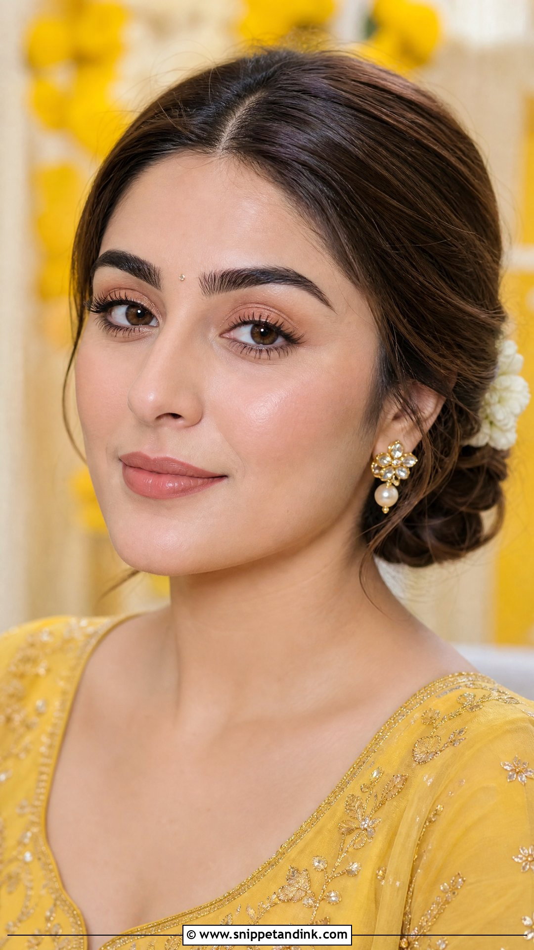 Haldi Makeup With Bold Brows And Soft Nude Face - Snippet and Ink - 20 Haldi Mekup Bride Ideas