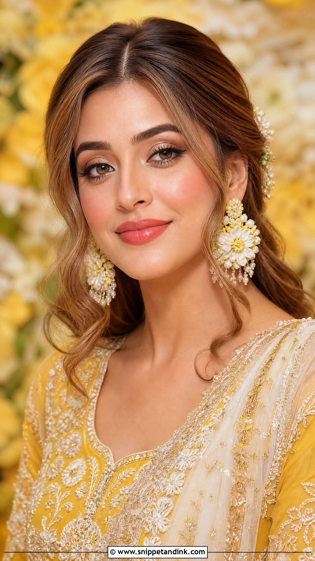Haldi Makeup With Champagne Eyes And Coral Lip - Snippet and Ink - 20 Haldi Mekup Bride Ideas
