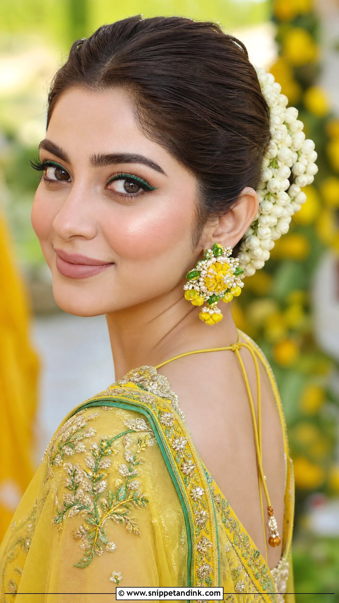 Haldi Makeup With Green Liner And Nude Lips - Snippet and Ink - 20 Haldi Mekup Bride Ideas