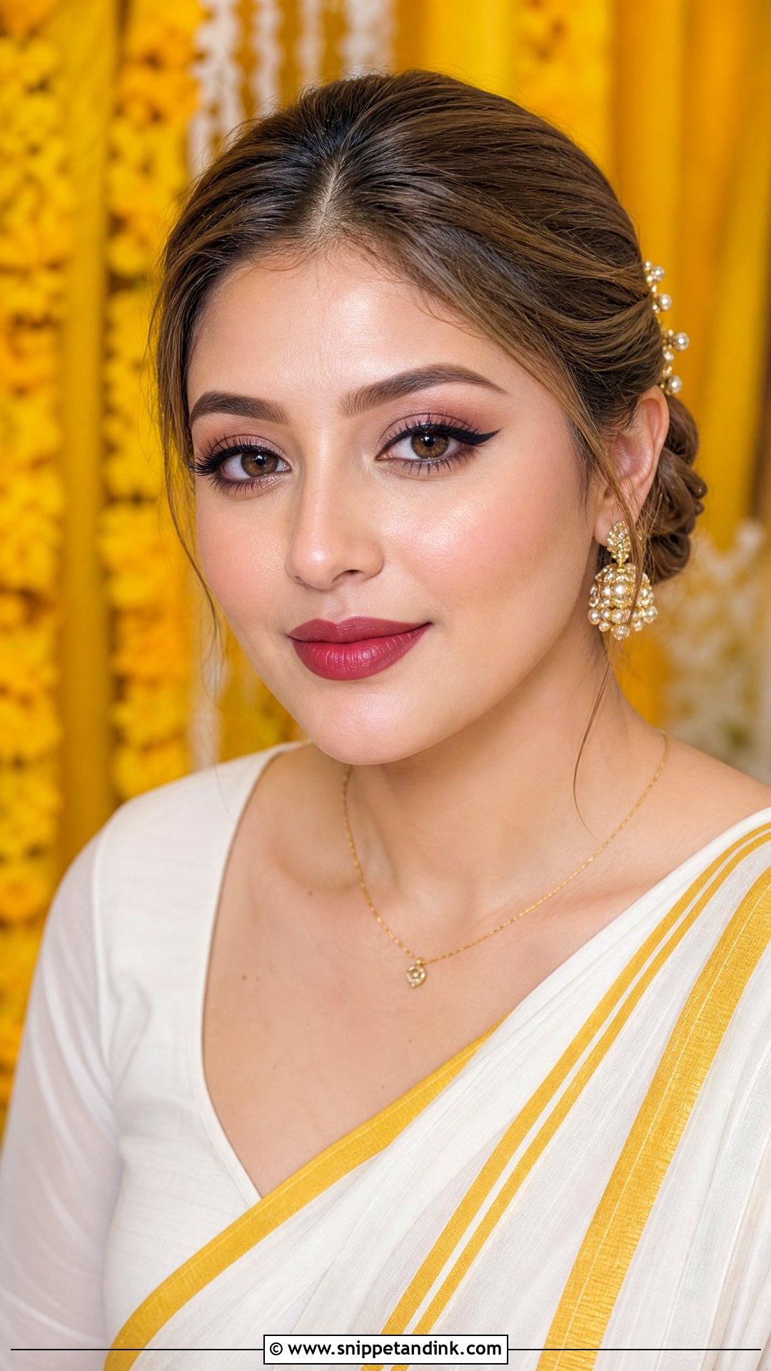 Haldi Makeup With Matte Base And Red Lip - Snippet and Ink - 20 Haldi Mekup Bride Ideas