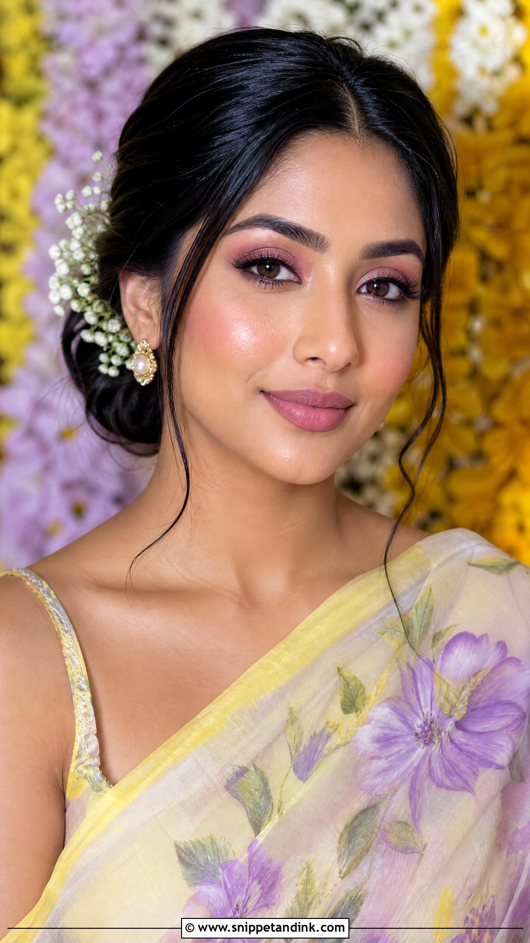 Haldi Makeup With Mauve Blush And Soft Glam Eyes - Snippet and Ink - 20 Haldi Mekup Bride Ideas
