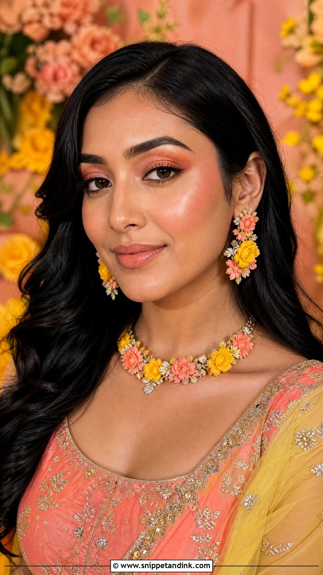 Haldi Makeup With Peach Eyes And Peach Blush - Snippet and Ink - 20 Haldi Mekup Bride Ideas