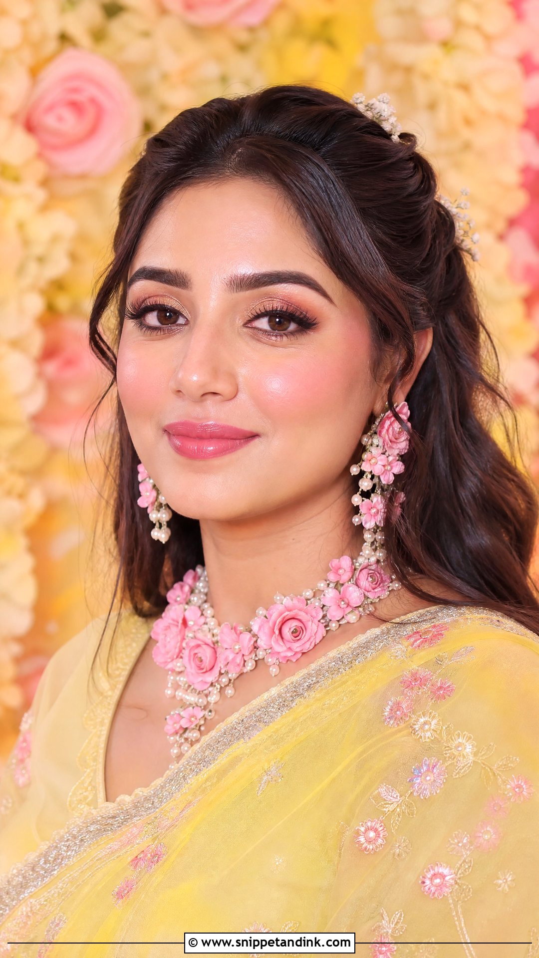 Haldi Makeup With Pink Blush And Rose Lips - Snippet and Ink - 20 Haldi Mekup Bride Ideas