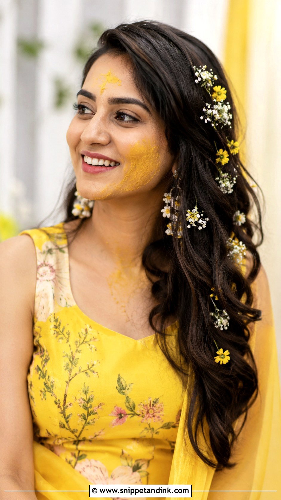 Haldi Open Hair With Flowers For Bridesmaid - Snippet and Ink - 30 Haldi Hairstyles for Bridesmaid