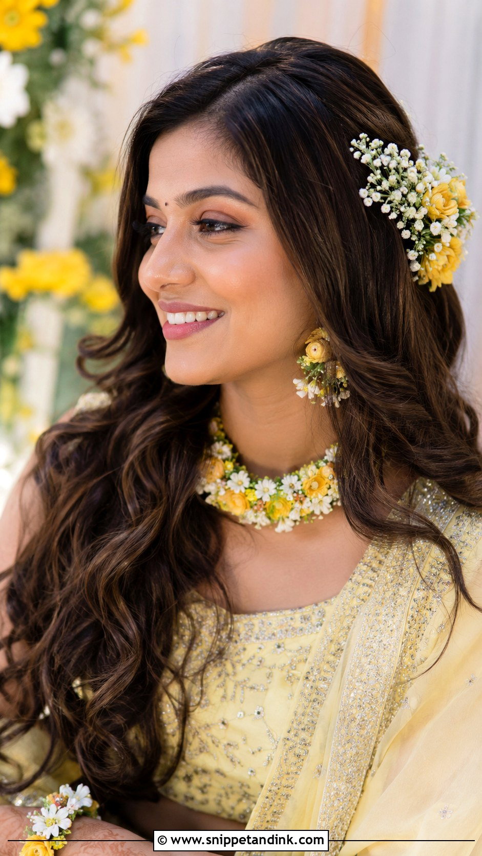 Haldi Open Hair With Soft Curls - Snippet and Ink - 35 Haldi Hairstyles for Bride
