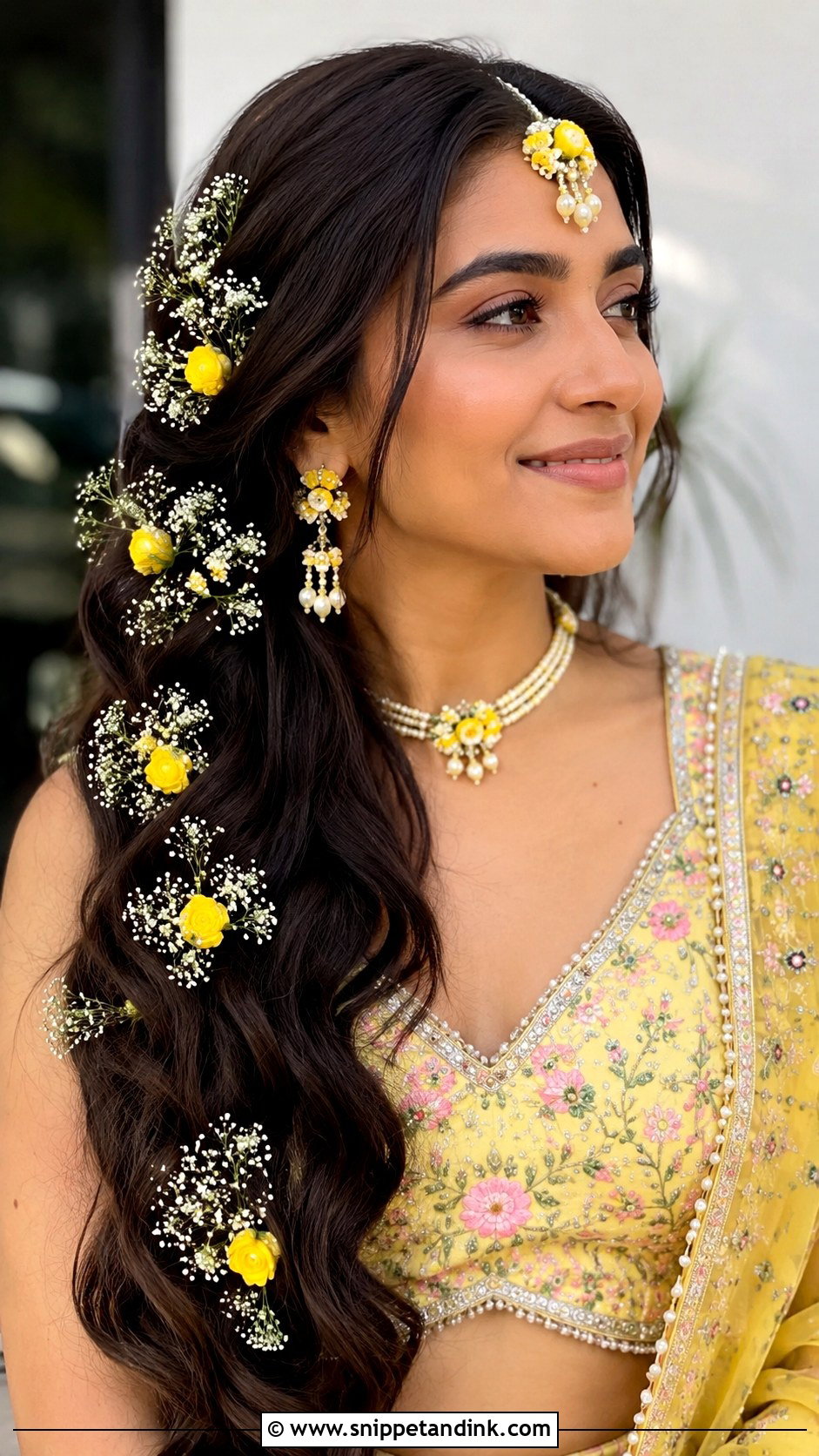 Haldi Open Waves With Flowers - Snippet and Ink - 35 Haldi Hairstyles for Bride