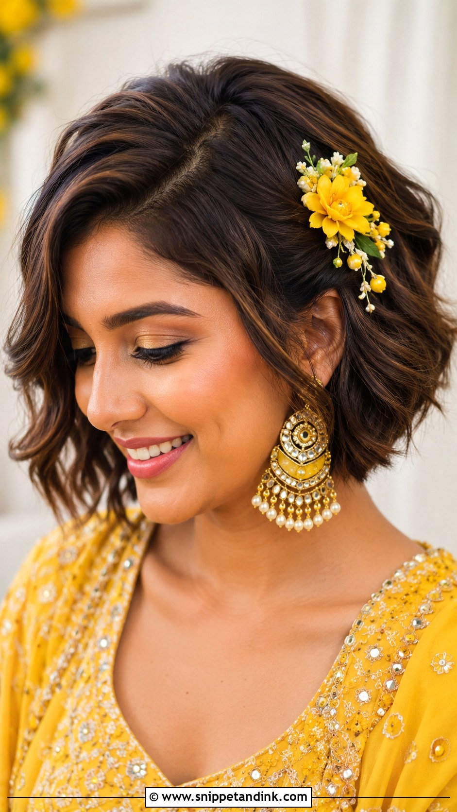 Haldi Short Hair Hairstyle For Bride - Snippet and Ink - 35 Haldi Hairstyles for Bride