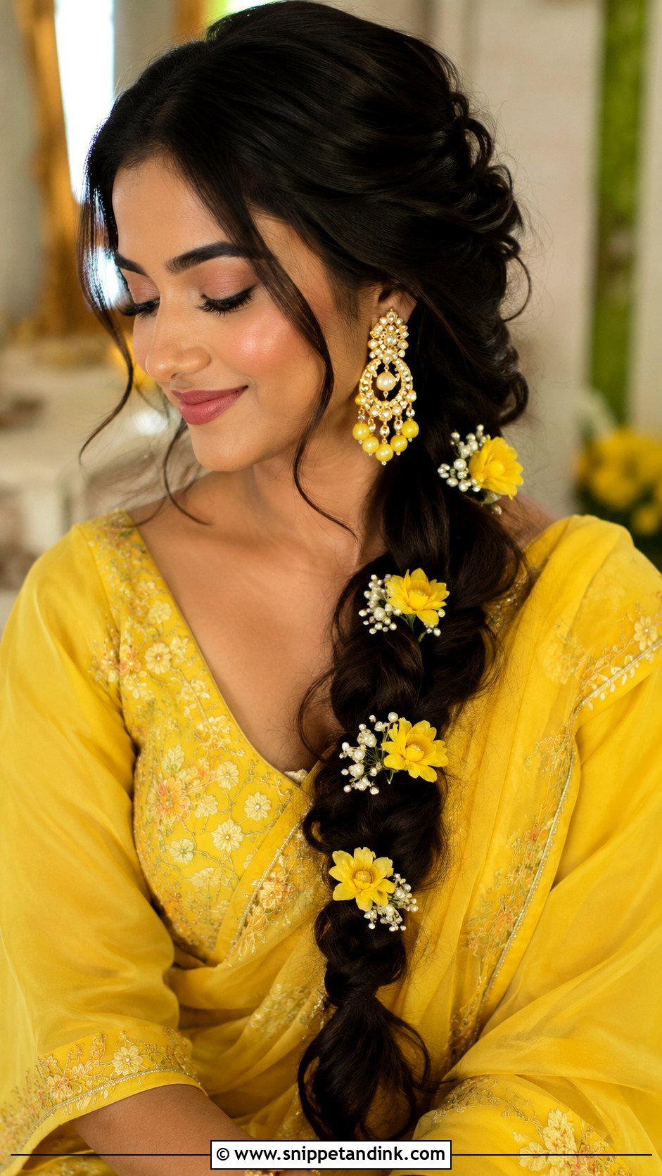 Haldi Side Braid For Bride - Snippet and Ink - 35 Haldi Hairstyles for Bride
