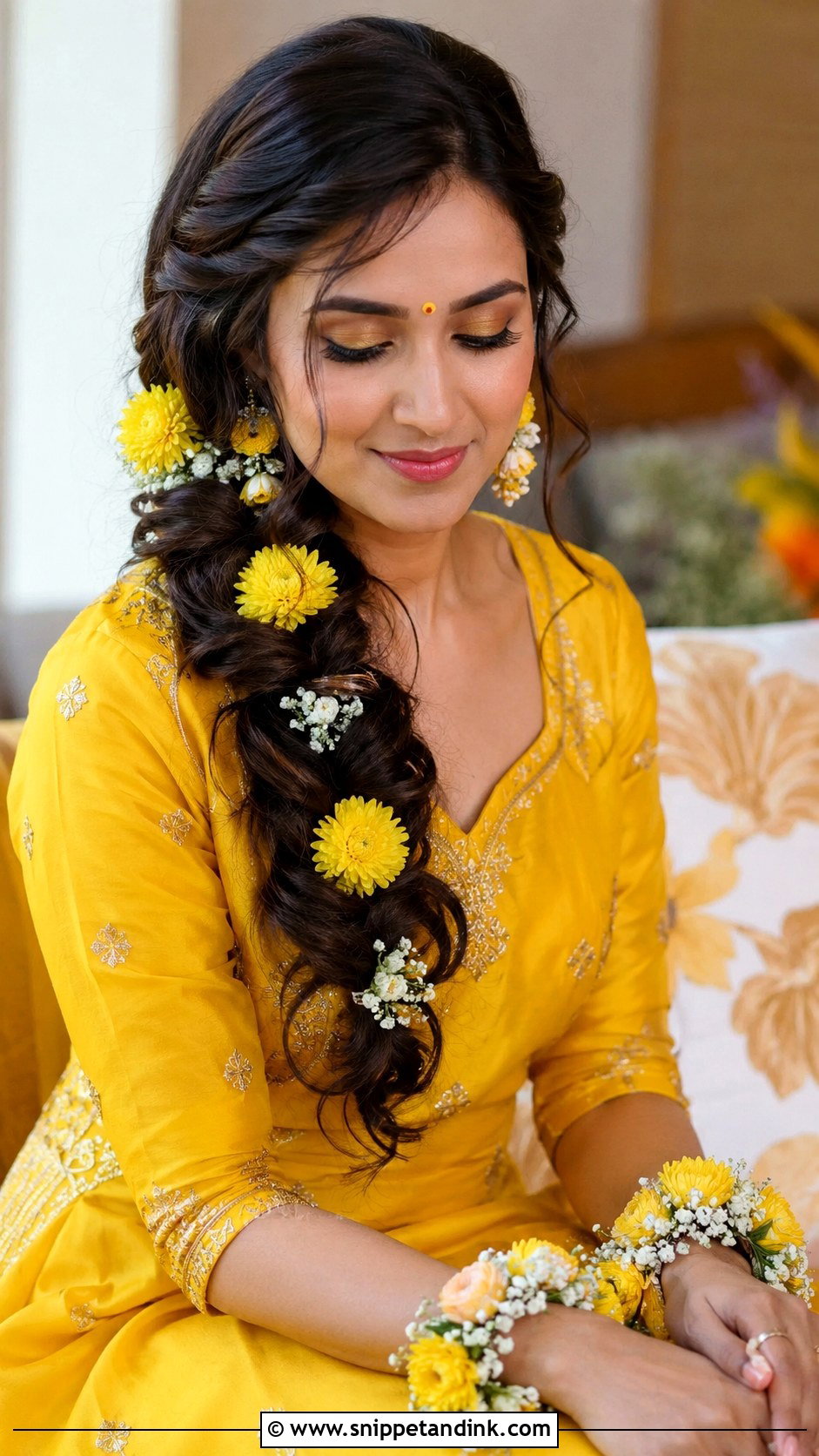Haldi Side Braid For Bride - Snippet and Ink - 15 Haldi Hairdo for Bride Ideas