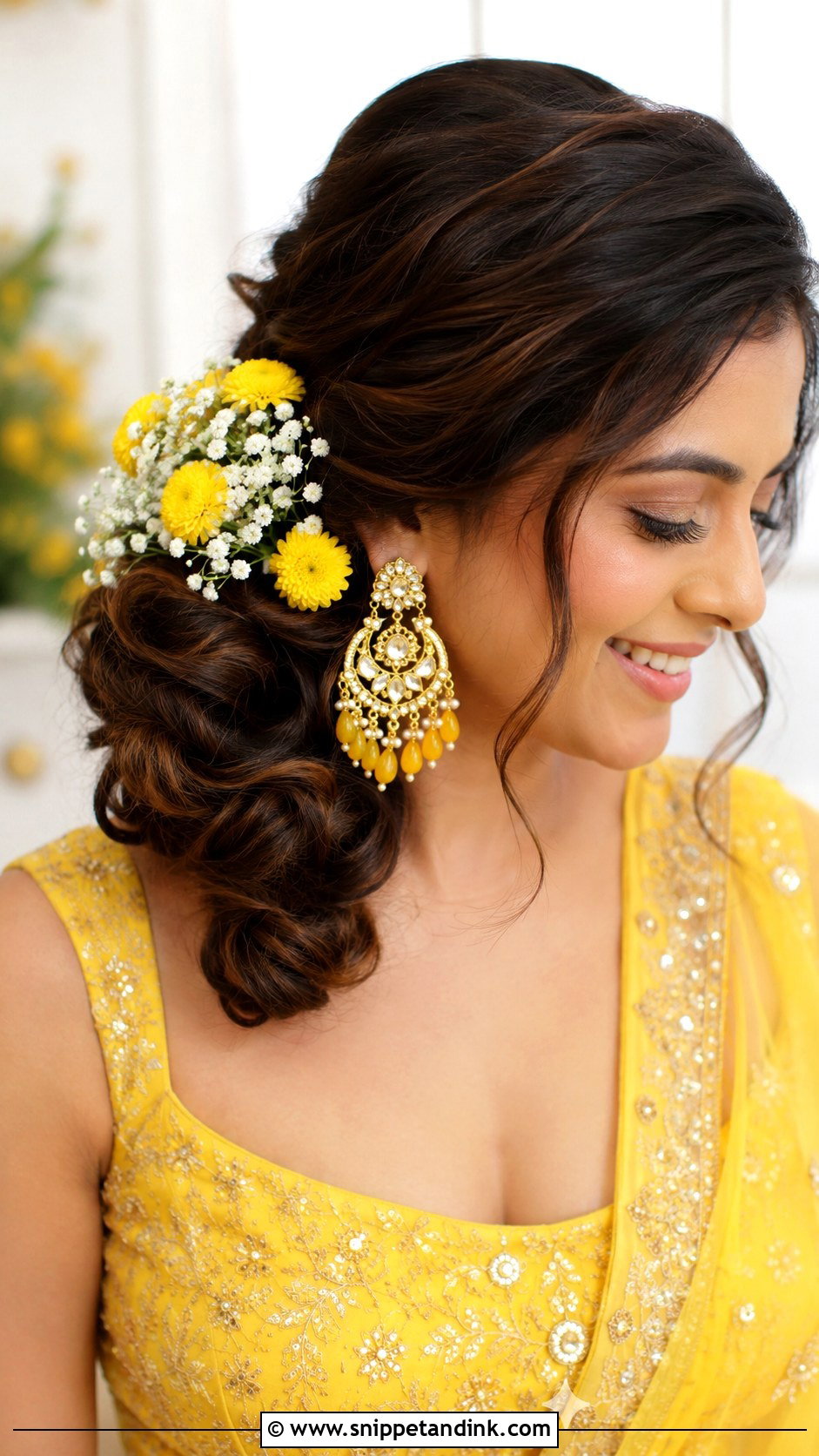 Haldi Side Bun For Bride - Snippet and Ink - 35 Haldi Hairstyles for Bride