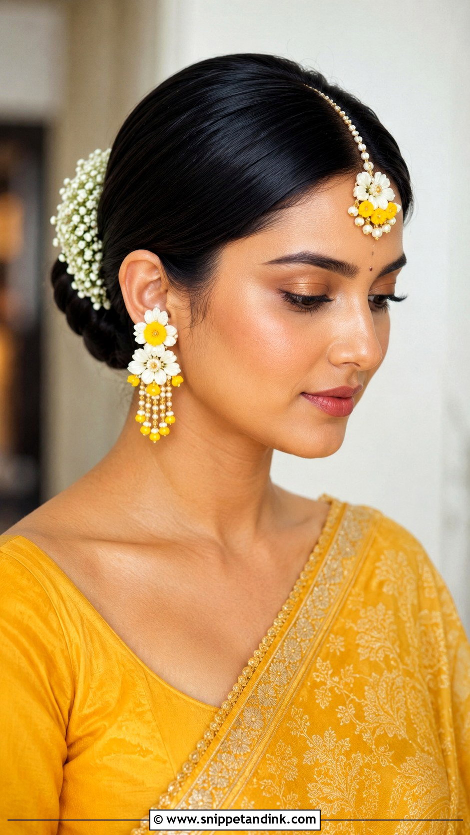 Haldi Sleek Bun For Bride - Snippet and Ink - 15 Haldi Hairdo for Bride Ideas