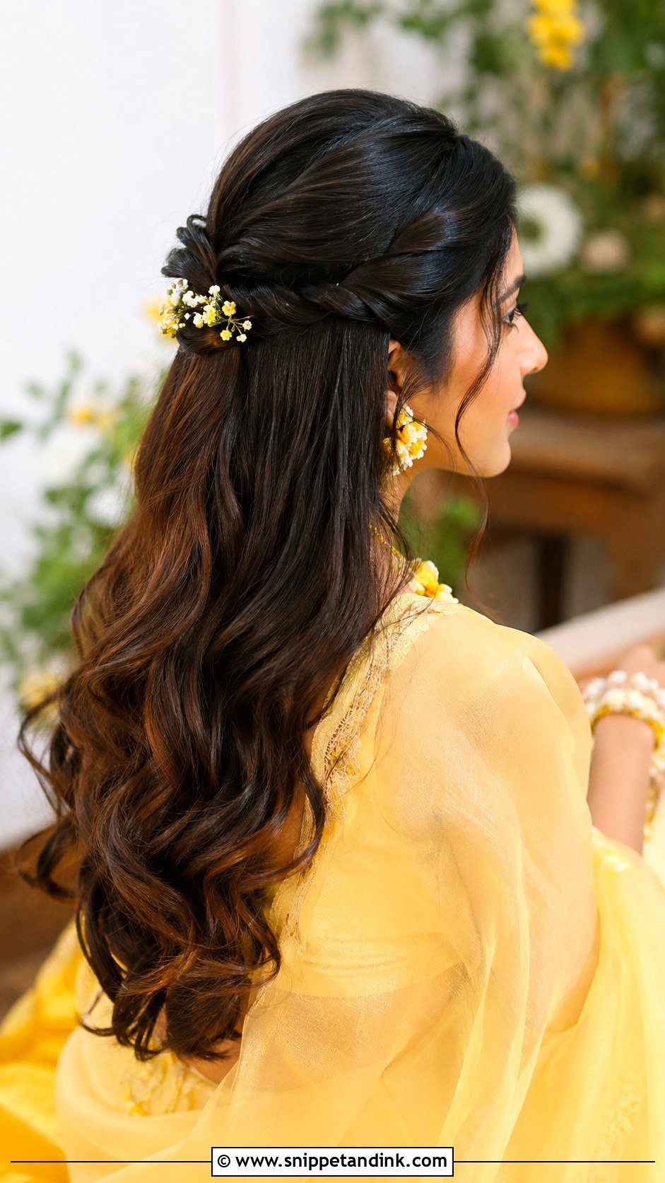 Haldi Twisted Half Up Hairdo - Snippet and Ink - 15 Haldi Hairdo for Bride Ideas