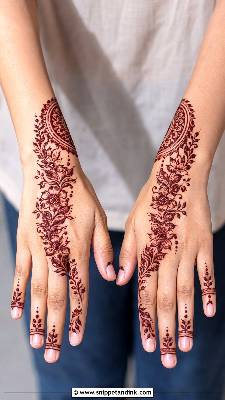Half Back Hand Mehndi Design - Snippet and Ink - 30 Aesthetic Back Hand Mehndi Designs