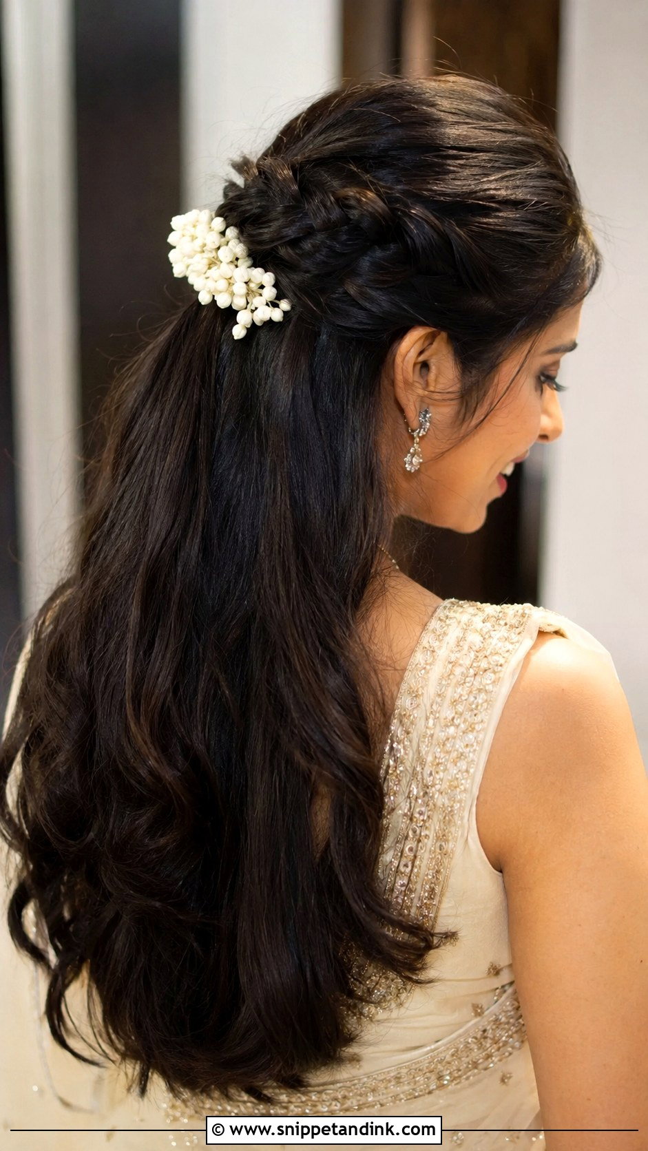 Half Braid Half Open Hairstyle - Snippet and Ink - 25 Kerala Hindu Bridal Hairstyles