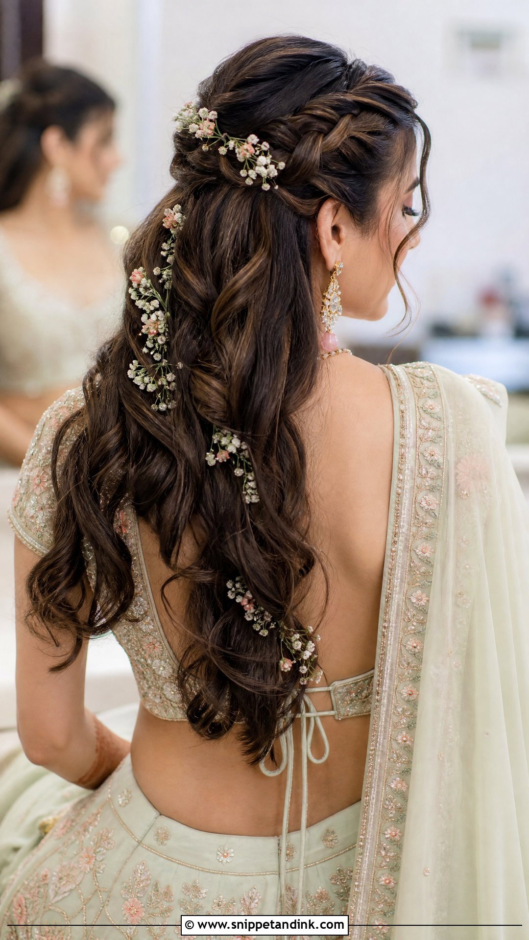 Half Braid Half Open Hairstyle - Snippet and Ink - 20 Roka Hairstyle for Bride Ideas