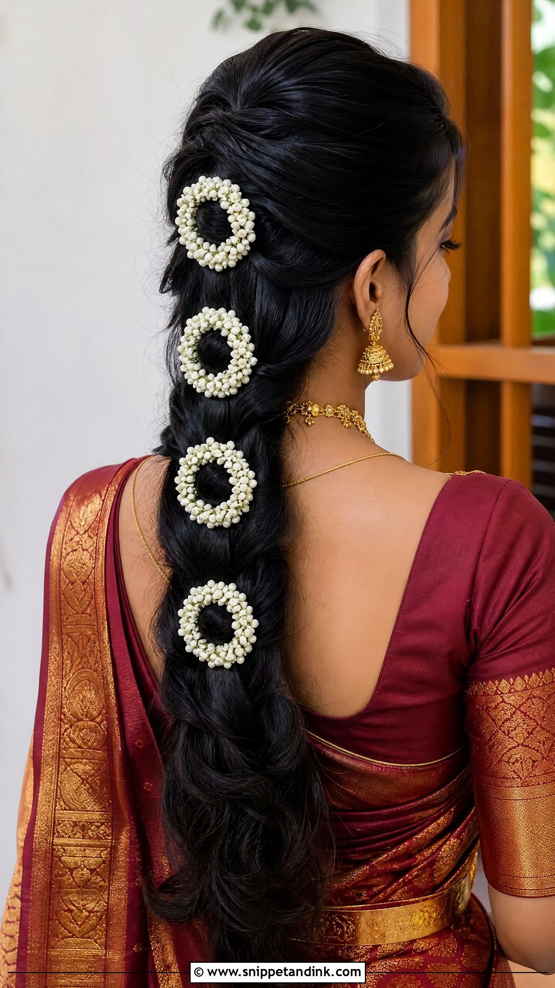 Half Braid With Poo Chendu Rings - Snippet and Ink - 20 Tamil Wedding Hairstyle Ideas