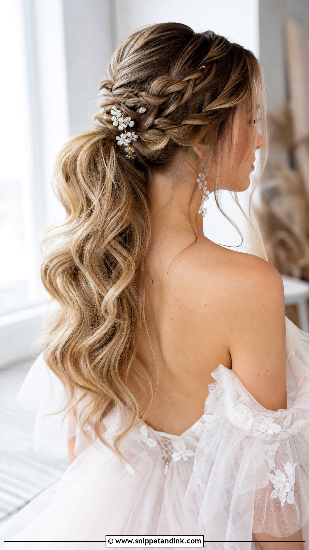 Half Braided Ponytail Bride Hair - Snippet and Ink - 20 Ponytail Bride Hair Ideas