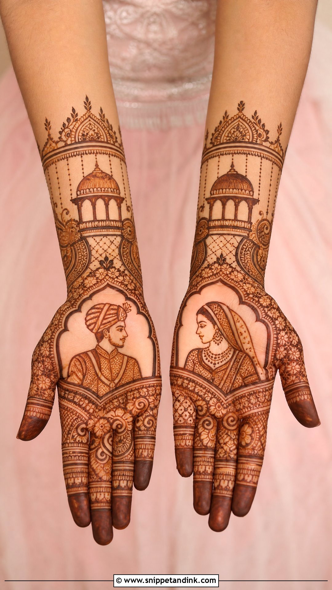 Half Bridal Mehndi Design With Bride And Groom - Snippet and Ink - 25 Half Bridal Mehndi Designs