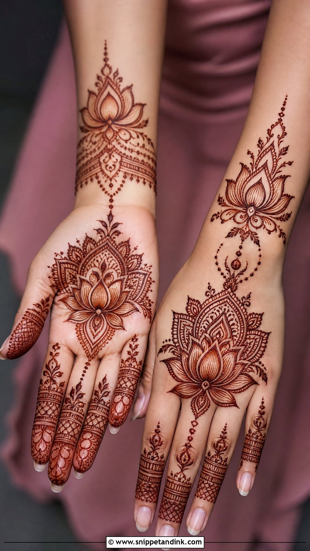 Half Bridal Mehndi Design With Lotus - Snippet and Ink - 25 Half Bridal Mehndi Designs
