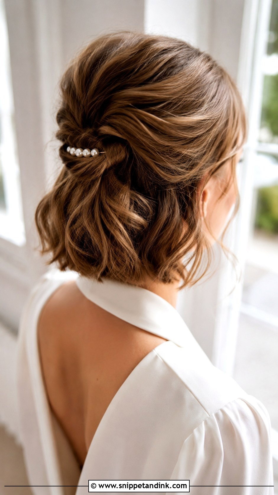 Half Bun Wedding Hair For Short Hair - Snippet and Ink - 15 Half Bun Wedding Hair Ideas