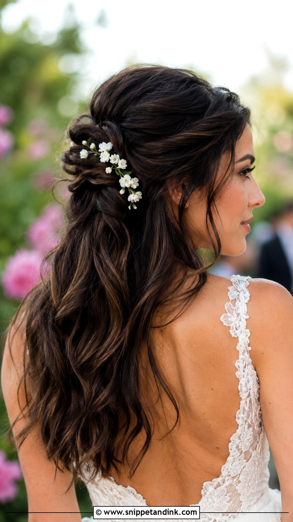 Half Bun Wedding Hair With Flower Clips - Snippet and Ink - 15 Half Bun Wedding Hair Ideas