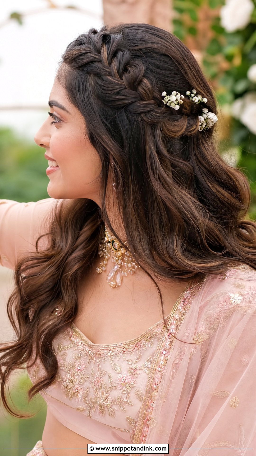 Half Crown Braid With Waves - Snippet and Ink - 30 Sangeet Hairstyles for Bride