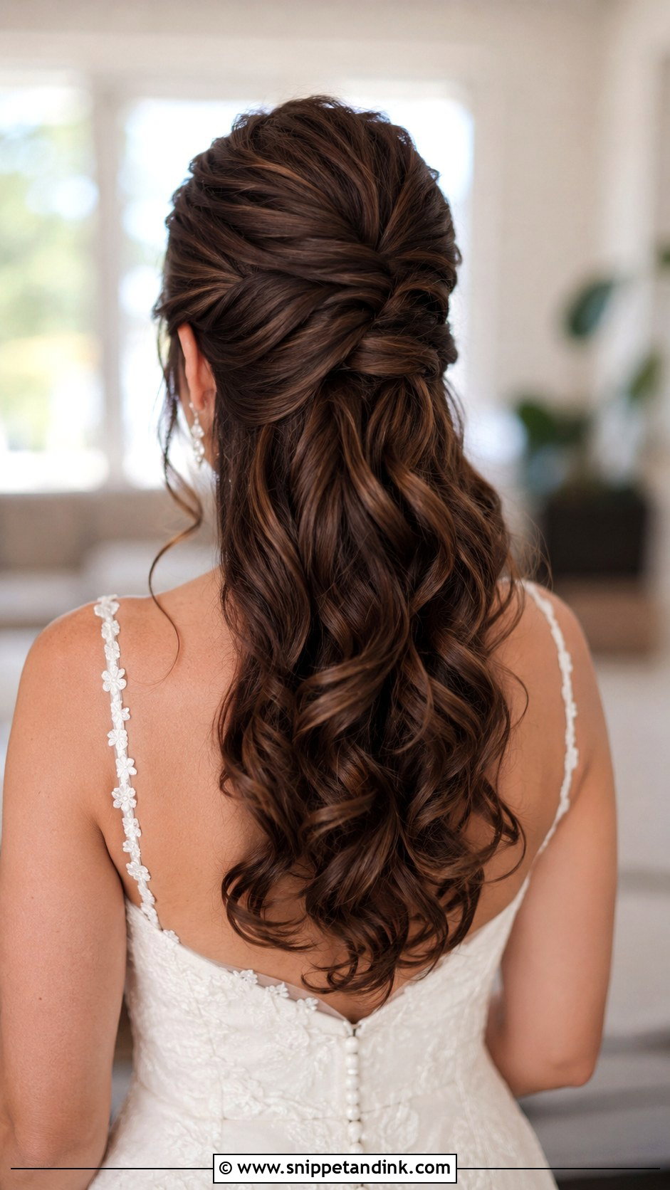 Half French Twist With Cascading Curls - Snippet and Ink - 20 Medium Length Wedding Half-Up Half-Down Ideas