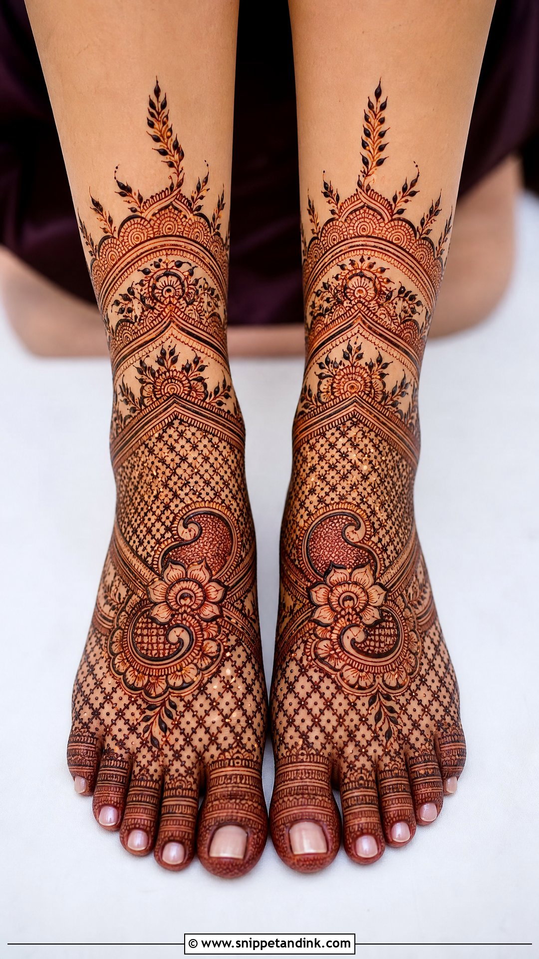 Half Leg Bridal Feet Mehndi Design - Snippet and Ink - 30 Bridal Feet Mehndi Designs