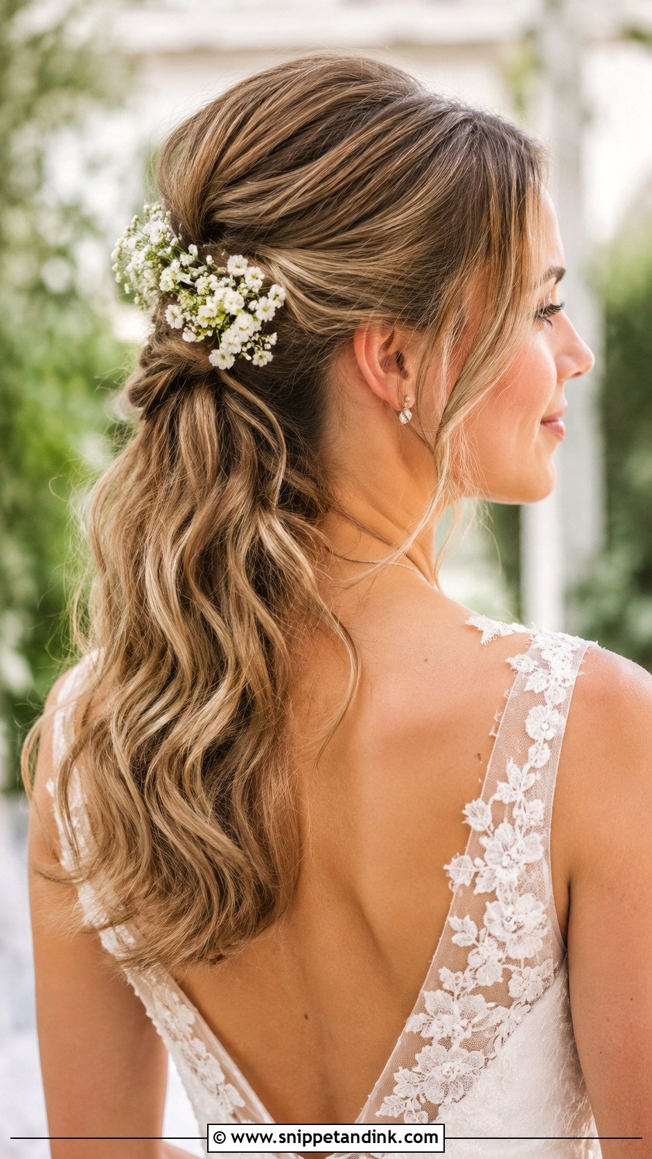 Half Pony Wedding Hairstyle With Flowers - Snippet and Ink - 20 Half Pony Hairstyles for Wedding