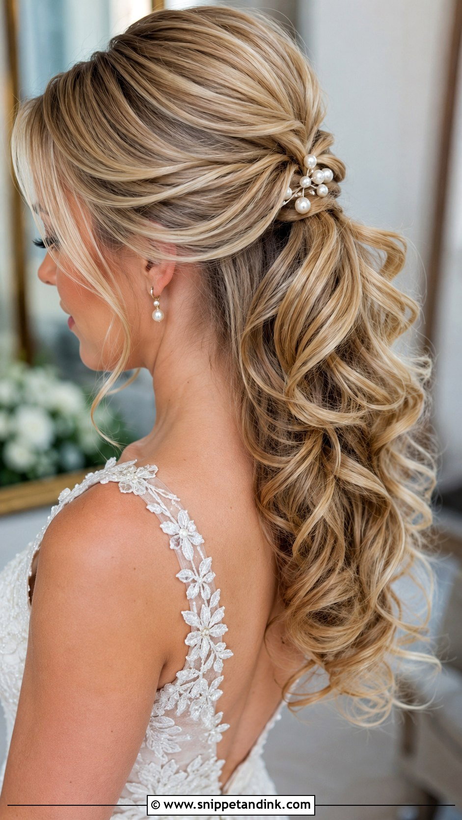 Half Pony Wedding Hairstyle With Loose Curls - Snippet and Ink - 20 Half Pony Hairstyles for Wedding