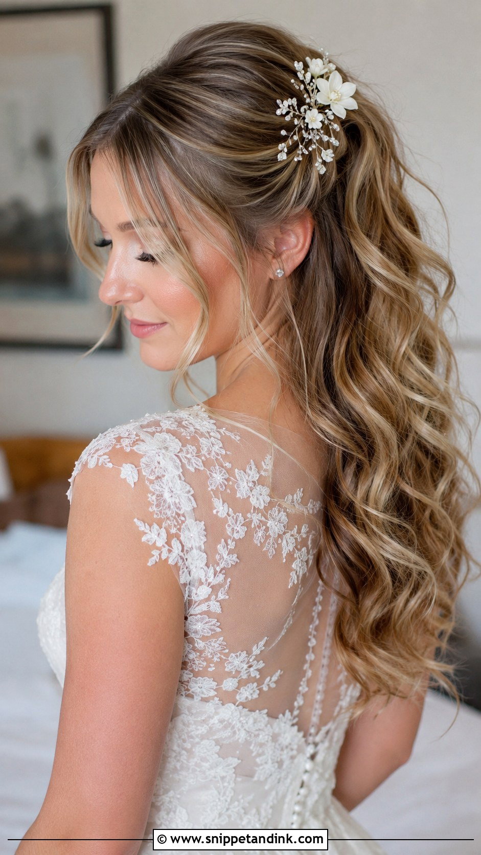 Half Pony With Loose Curls - Snippet and Ink - 25 Half Pony Wedding Hairstyles