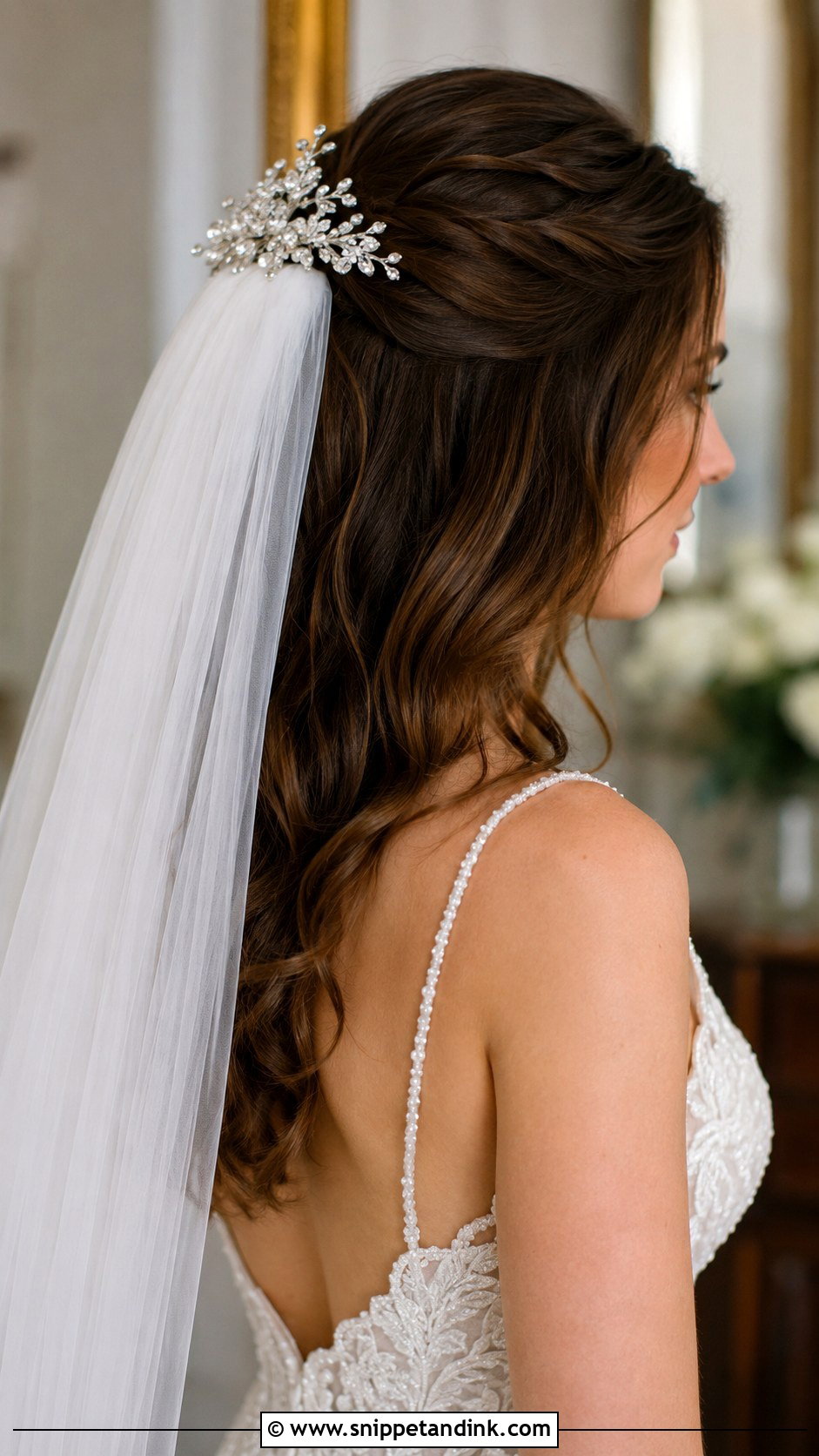 Half Pony With Veil - Snippet and Ink - 25 Half Pony Wedding Hairstyles