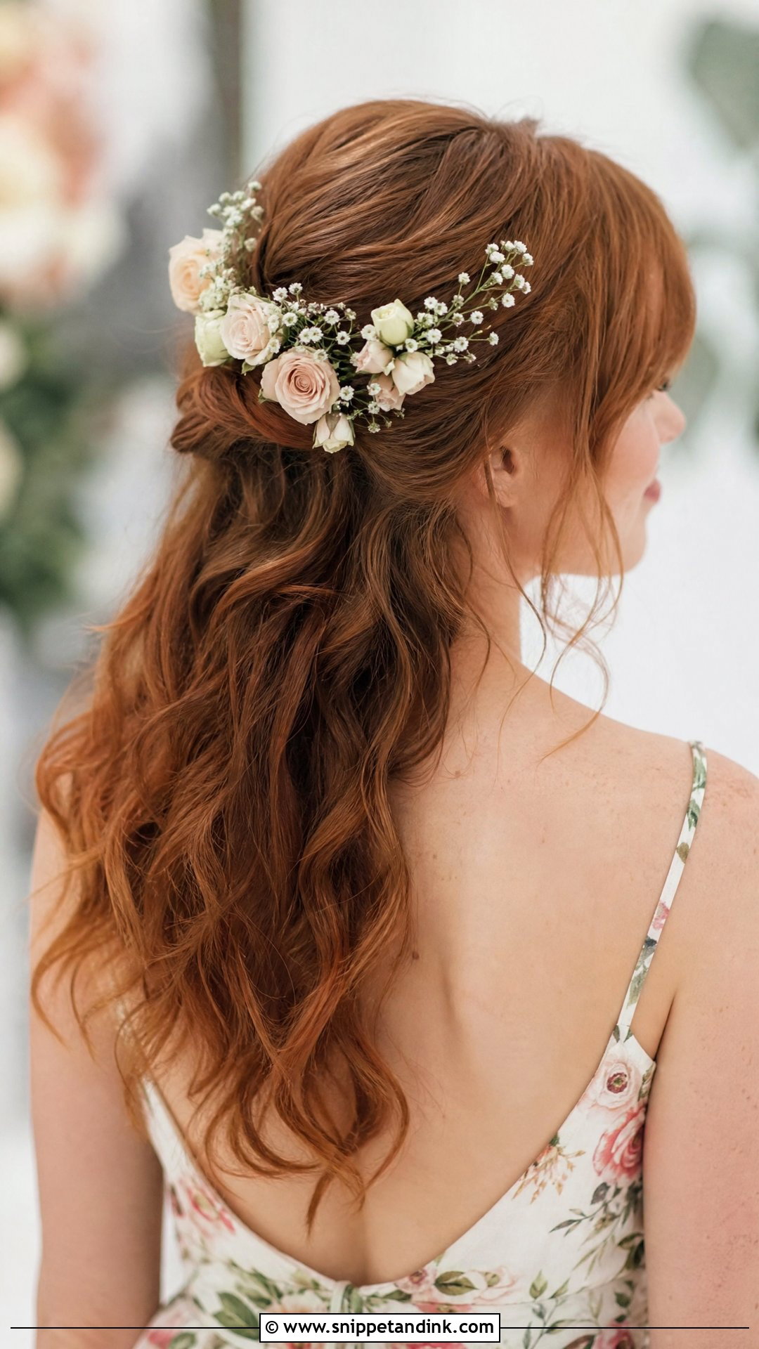 Half Ponytail With Flowers Wedding Hairstyle - Snippet and Ink - 20 Half Ponytail Wedding Hairstyles