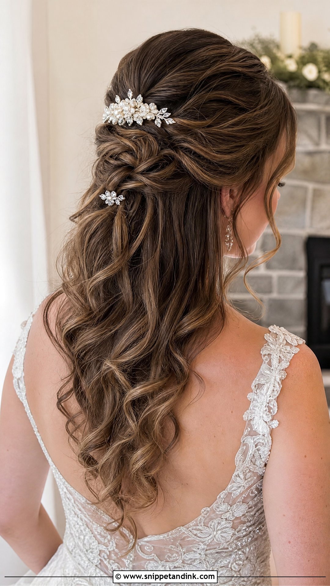 Half Ponytail With Hair Accessories Wedding Hairstyle - Snippet and Ink - 20 Half Ponytail Wedding Hairstyles